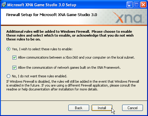 Image:XNA_Installer_FirewallSetup.jpg