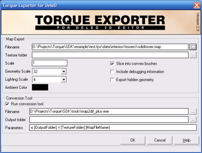 The interface of the Torque Exporter plugin