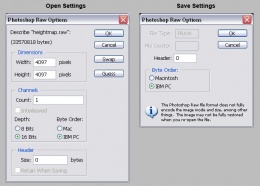 Open/save settings for .raw heightmaps